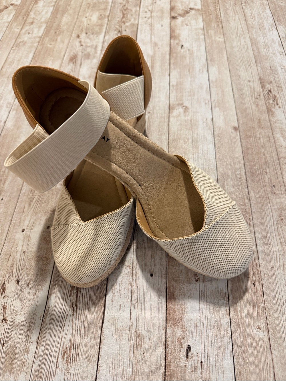St. John's Bay Cream Elastic-Ankle Wedge Espadrilles